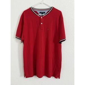 Tommy Hilfiger Men’s Size XL Red Short Sleeve Casual Crewneck Polo Flag Logo